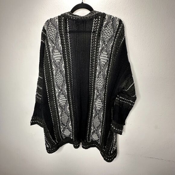 LA Hearts Black Gray and Cream Striped Knit Long Line Open Cardigan Sweater OS - Picture 4 of 12